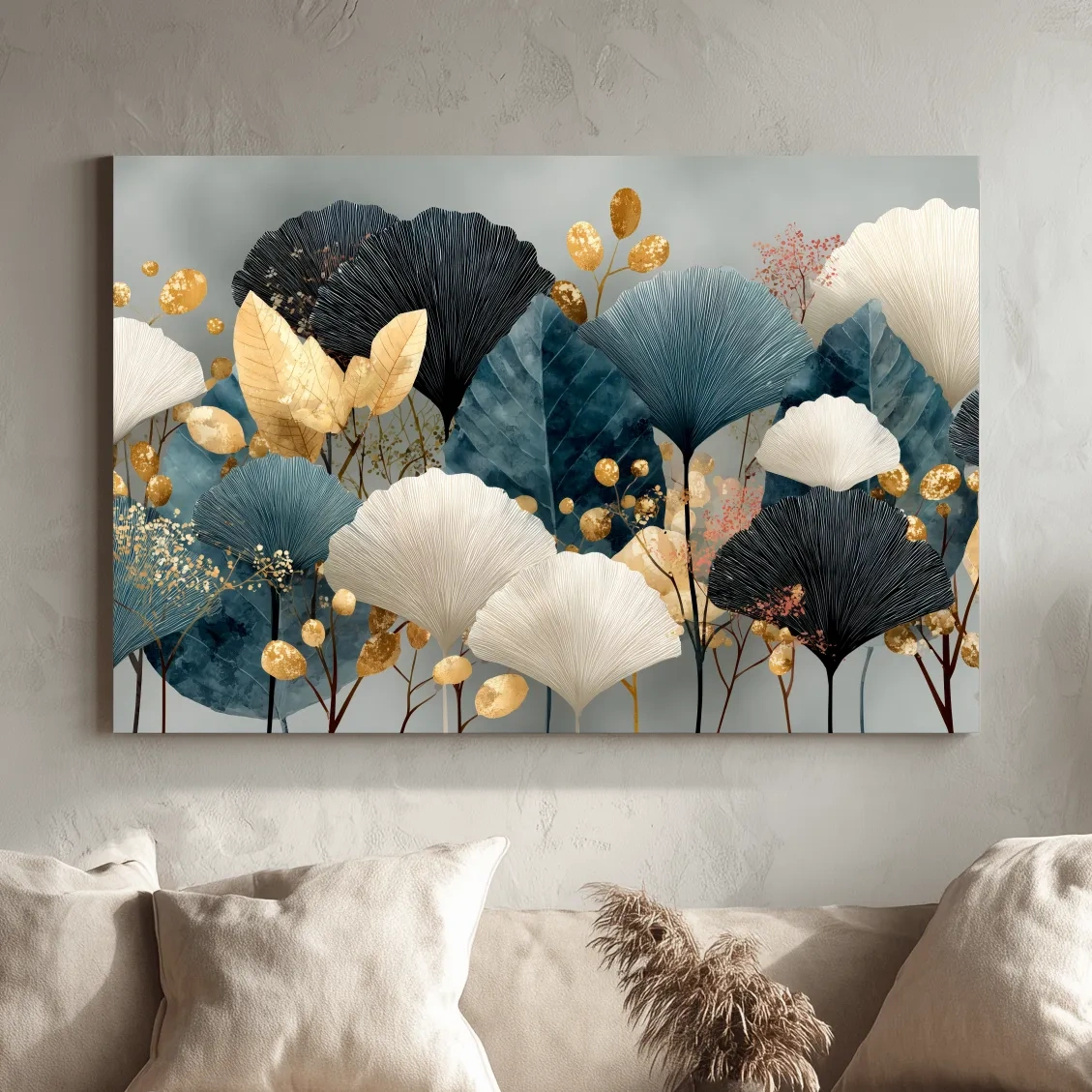 Luxe Ginkgo Leaves Botanical Illustration - Modern Japandi Wall Art