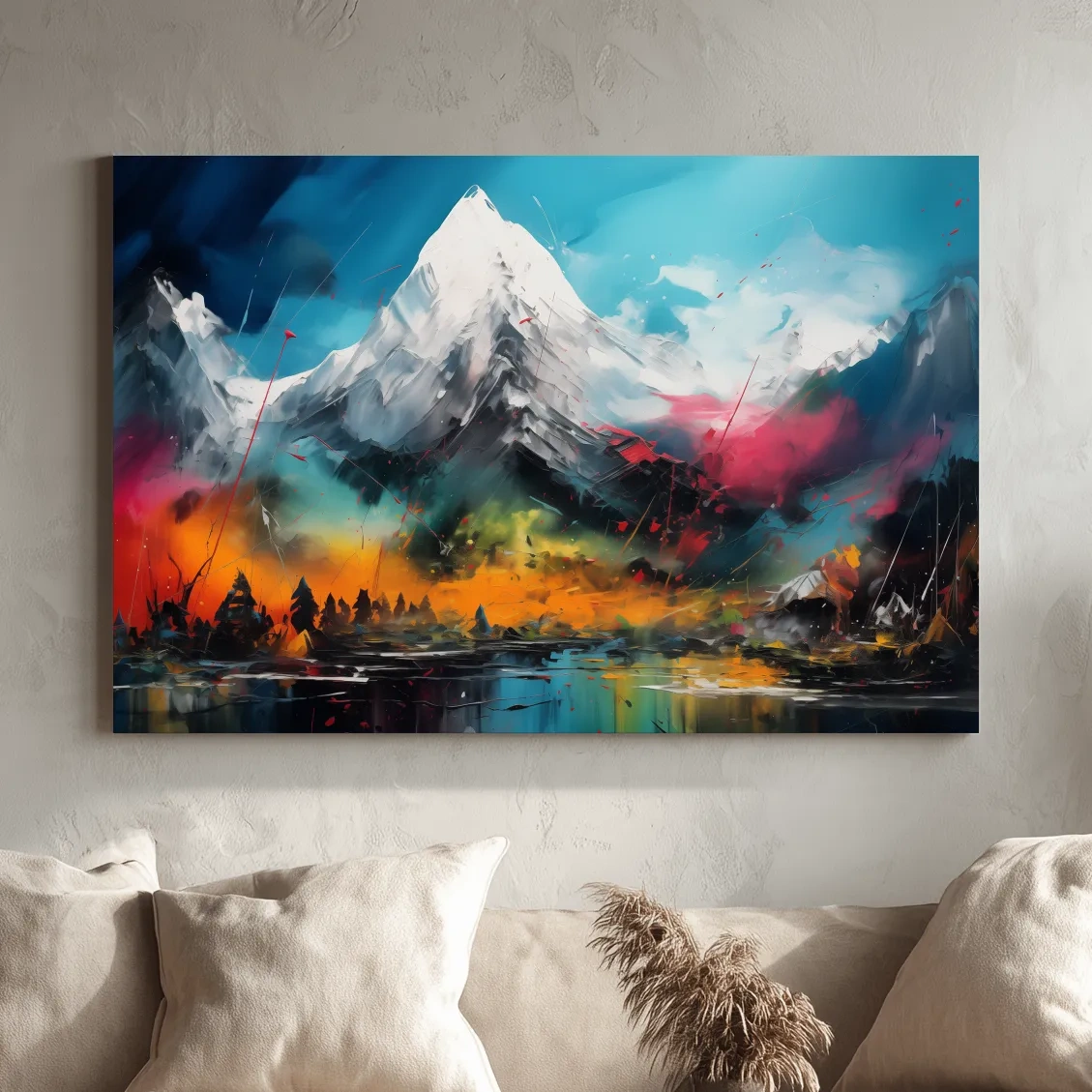 Vibrant Abstract Alpine Mountain Peaks - Colorful Impasto Painting Style Wall Art