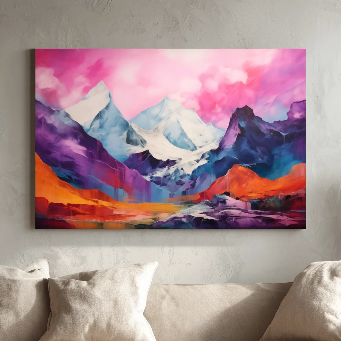 Vibrant Abstract Alpine Mountain Landscape Painting - Colorful Contemporary Wall Art