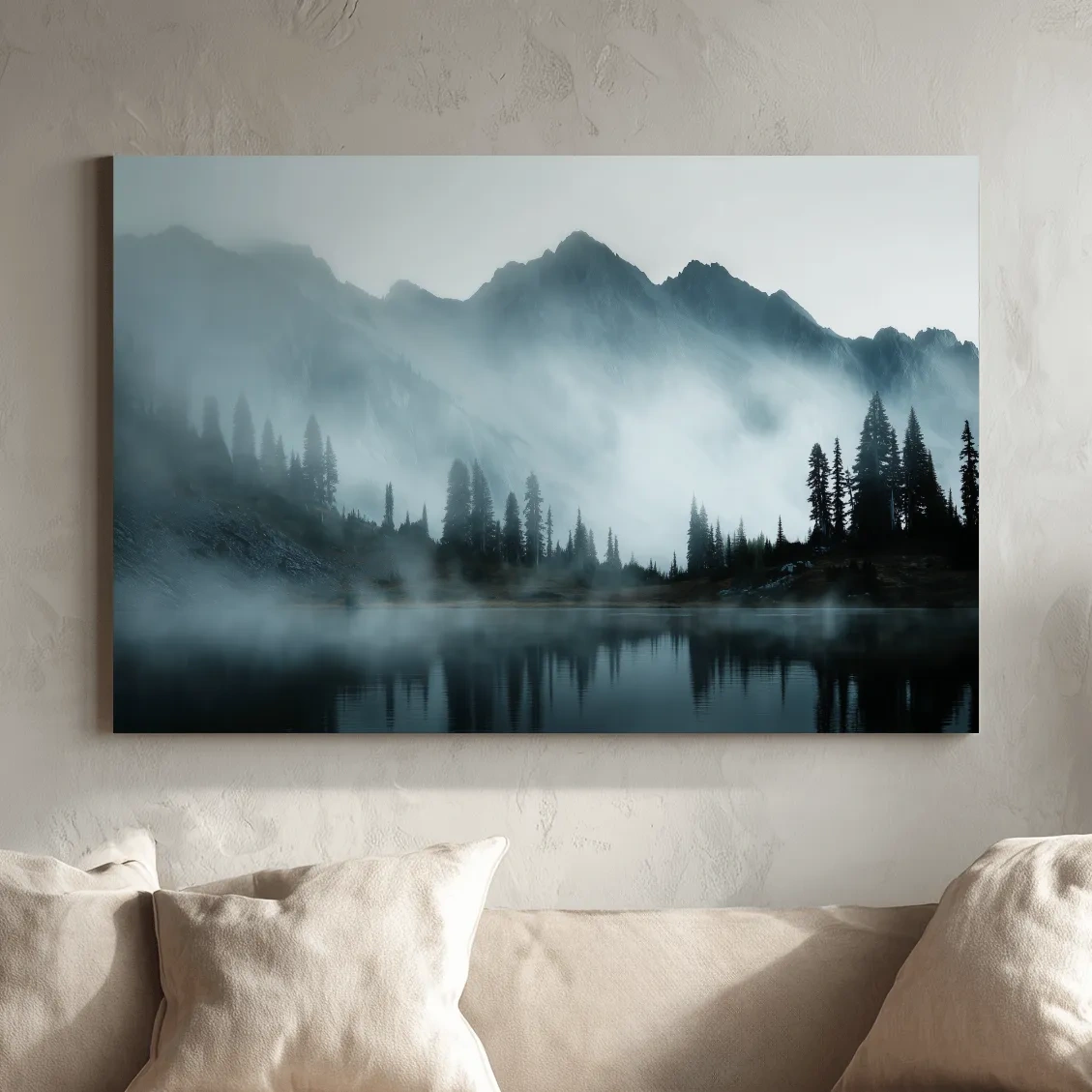 Moody Misty Mountain Lake Photography - Atmospheric Alpine Forest Wall Art