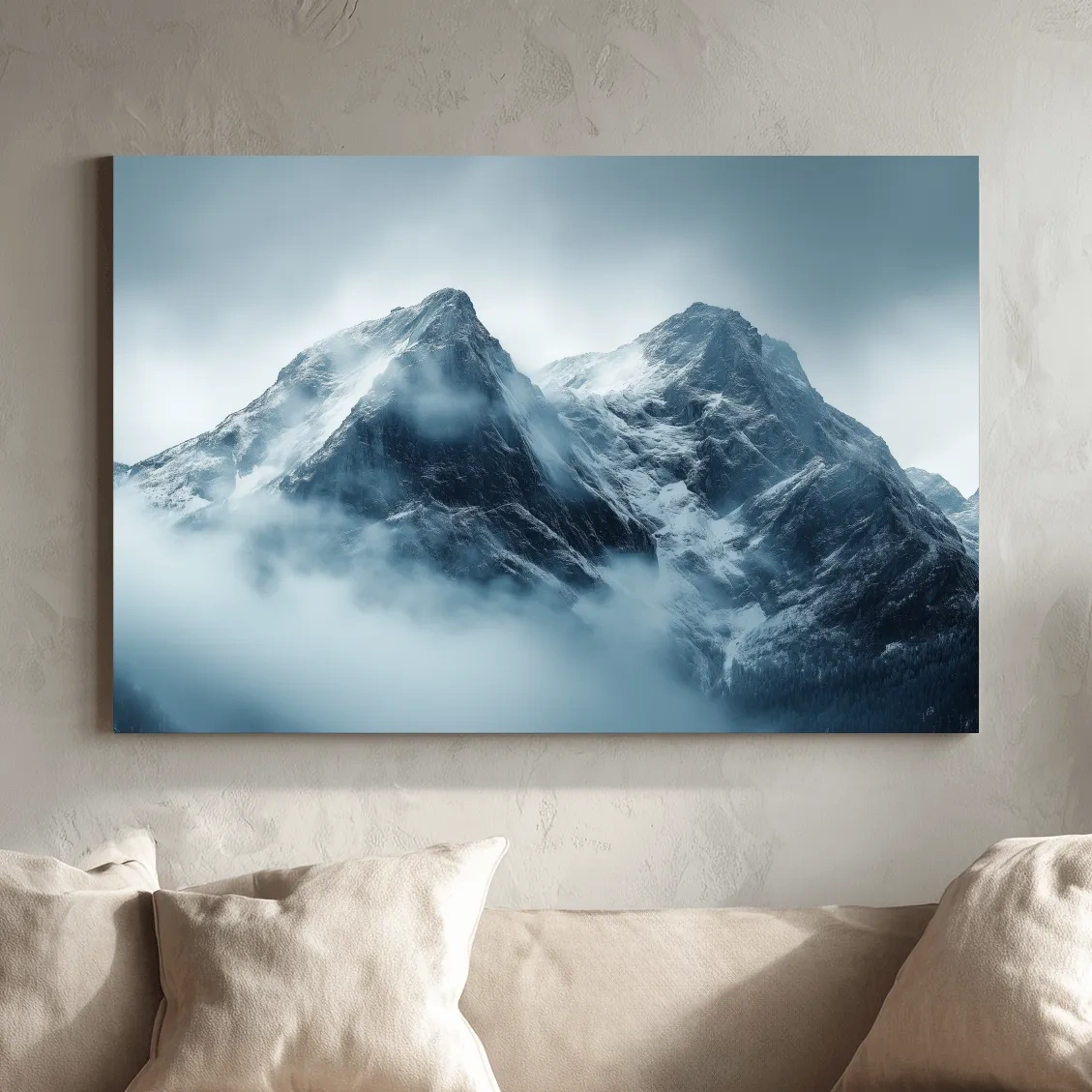Moody Snowcapped Mountain Peaks - Atmospheric Alpine Photographic Wall Art