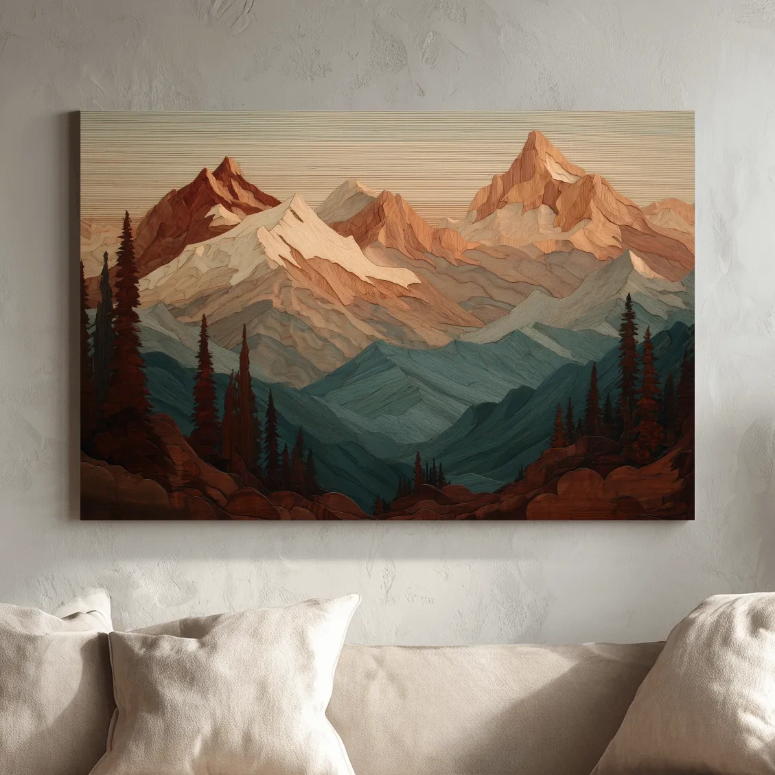 Layered Wood Alpine Mountain Range - Textured Topographic Landscape Wall Art