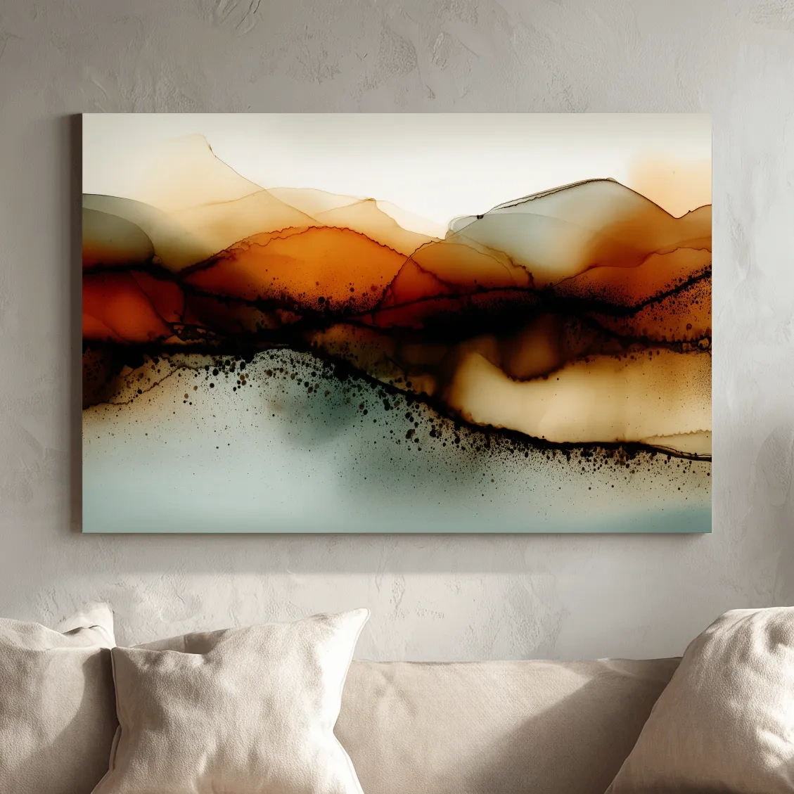 Moody Abstract Sepia Mountain Layers - Modern Alcohol Ink Landscape Wall Art