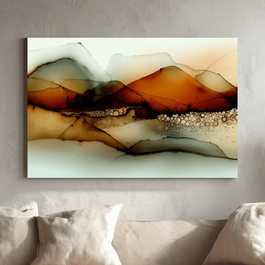 Amber Alcohol Ink Mountains - Abstract Landscape Wall Art