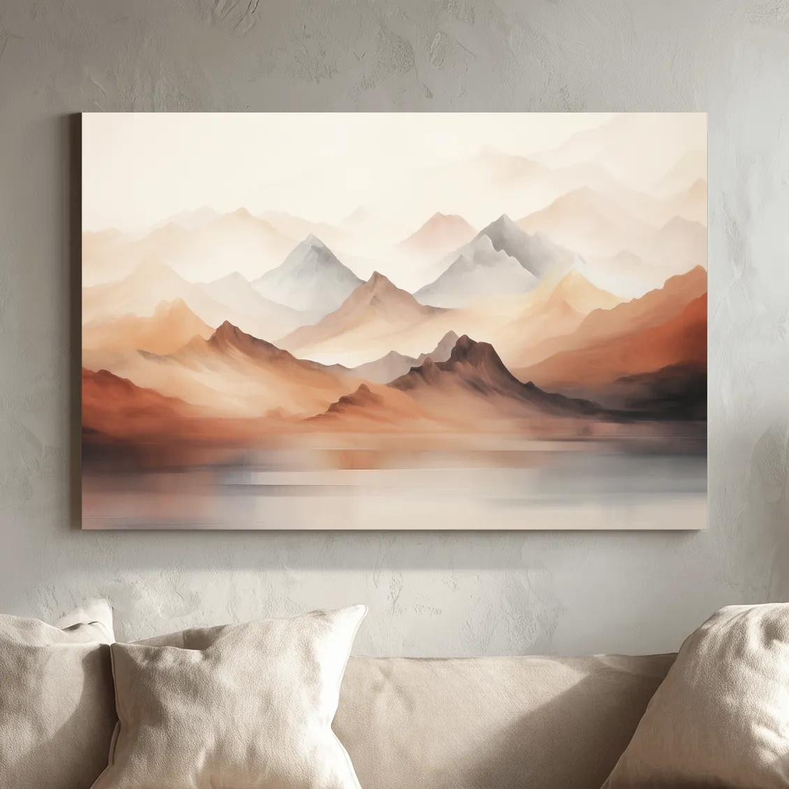 Pastel Mountain Range Watercolor - Warm Neutral Landscape Wall Art