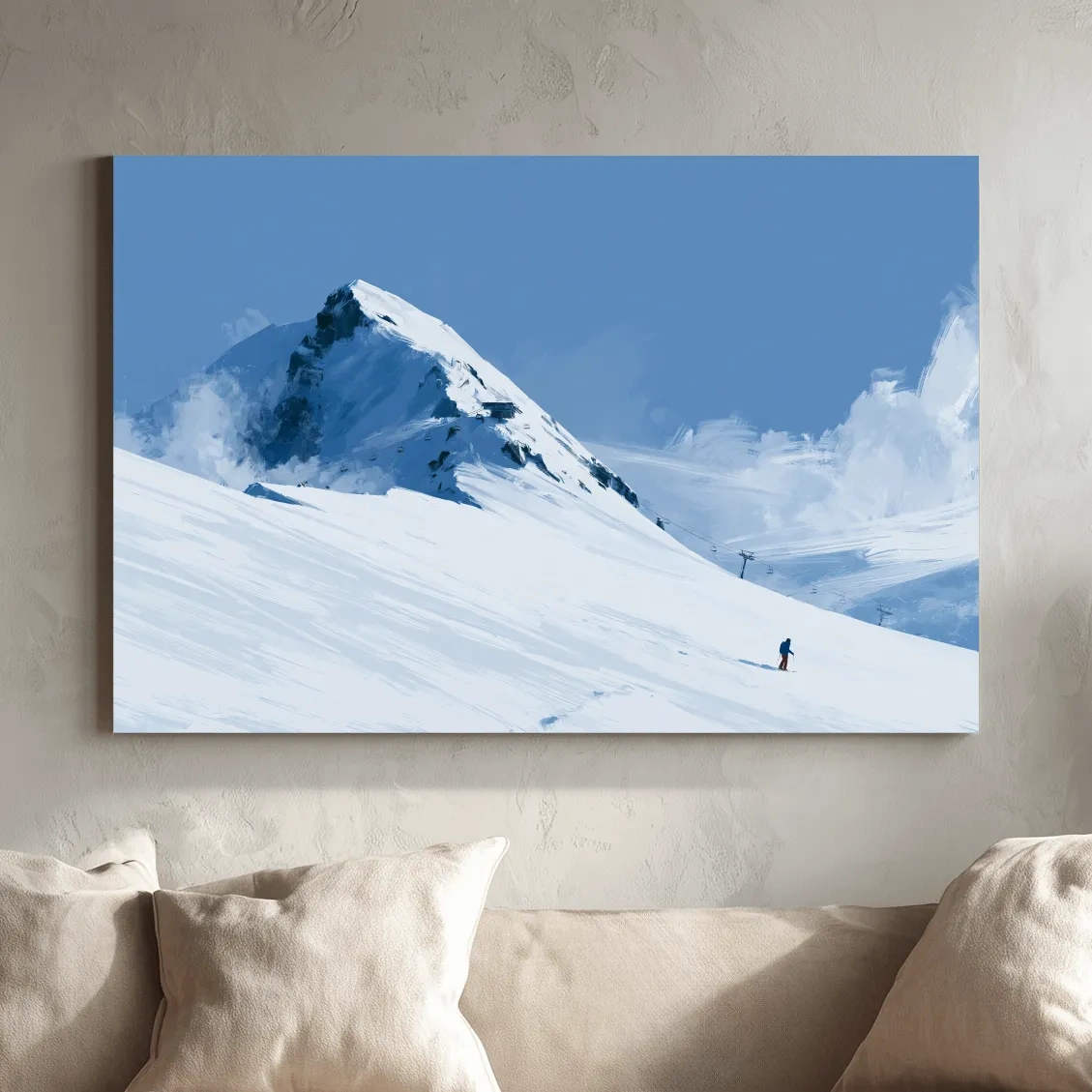 Minimalist Backcountry Skier Painting - Alpine Winter Landscape Wall Art