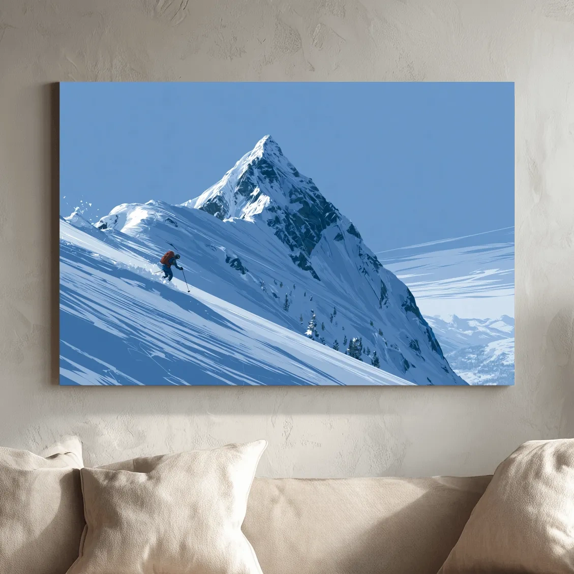 Epic Backcountry Skier On Snowy Peak - Alpine Mountain Winter Wall Art