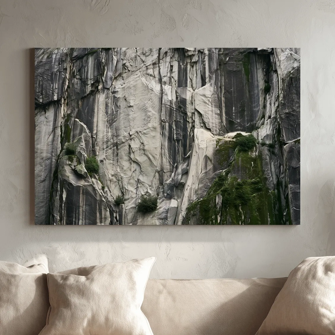 Textured Granite Cliff Face Photography - Moody Monochrome Rock Wall Art