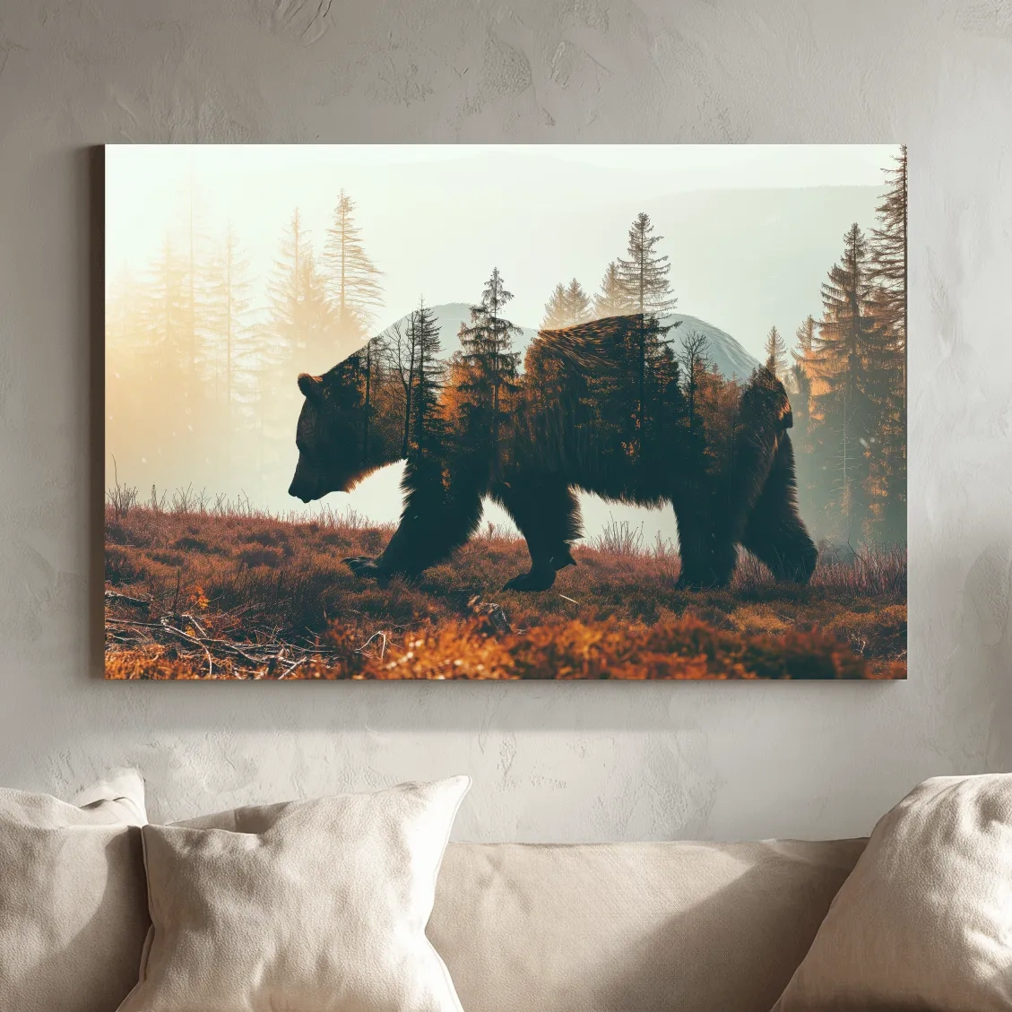 Double Exposure Grizzly Bear Forest - Misty Mountain Wildlife Photographic Artwork