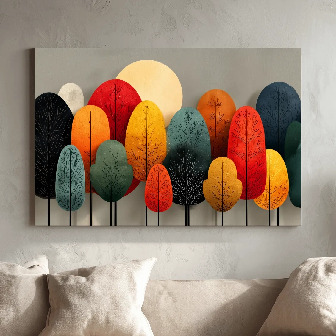 Mid-Century Abstract Autumn Forest Trees - Modern Scandinavian Landscape Artwork
