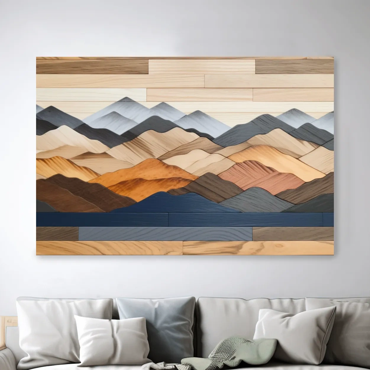 Rustic Layered Wooden Mountain Range Panorama - Modern Geometric Wall Art