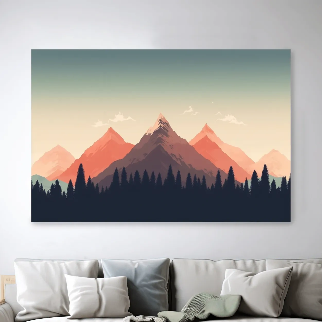 Minimalist art, alpine treeline in the mountains