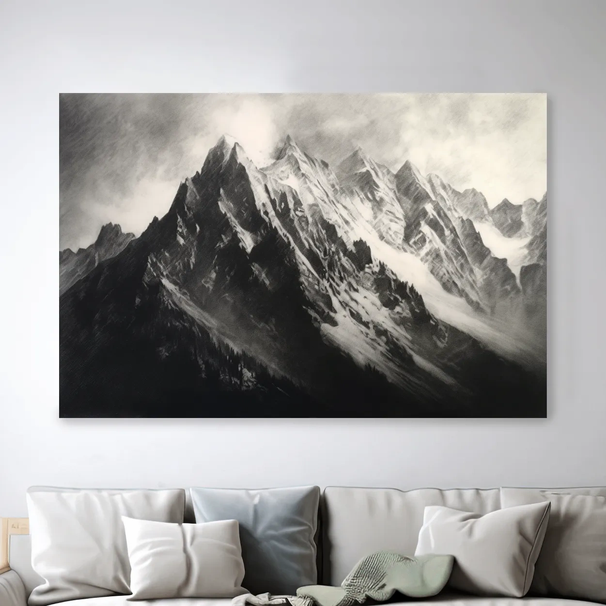 Black & White art - Charcoal drawing of a mountain range