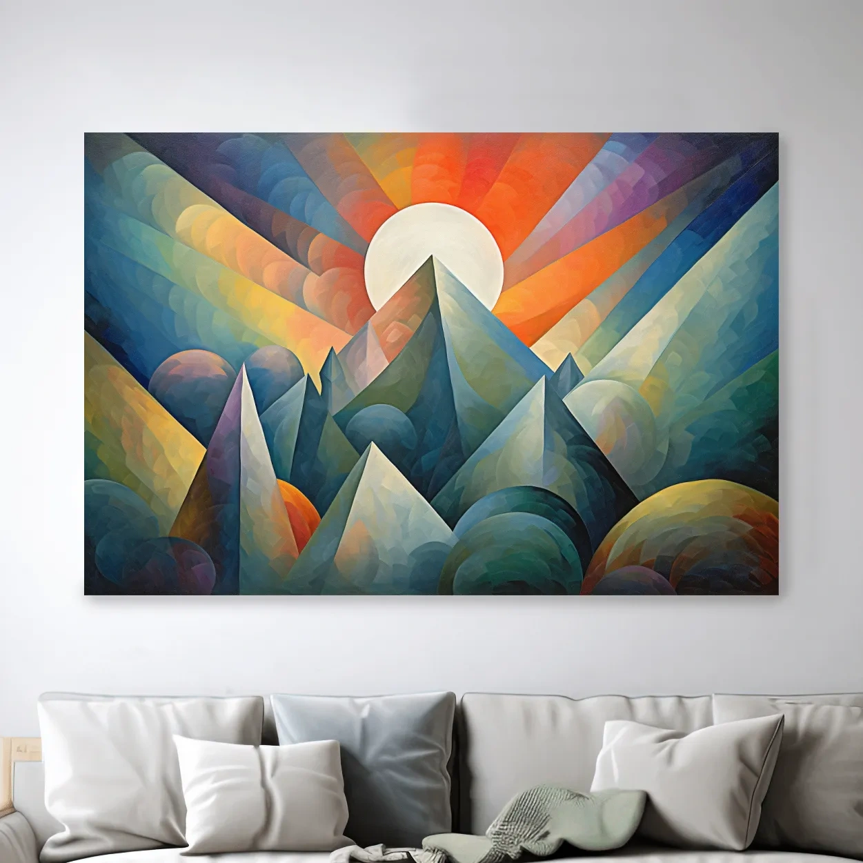 Vibrant Mountain Sunrise Painting - Abstract Alpine Landscape Wall Art