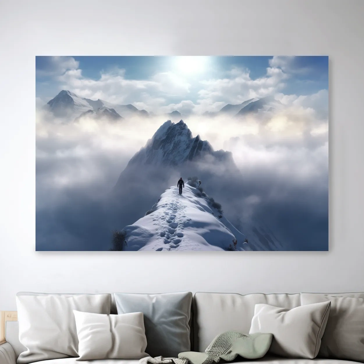 Photograph of a hike walking along a snowy ridgeline