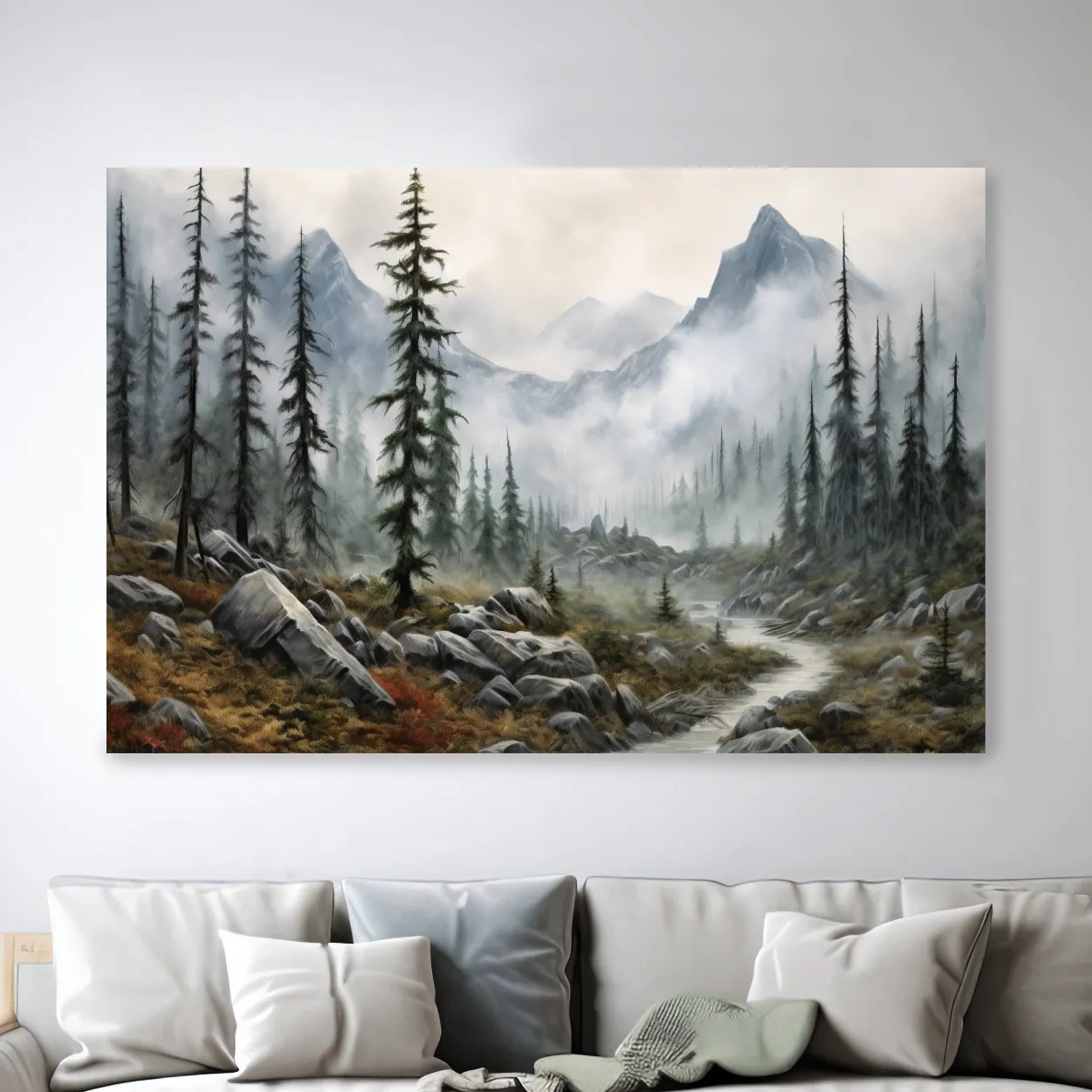 Foggy Alpine Mountain Forest Landscape - Moody Wall Art