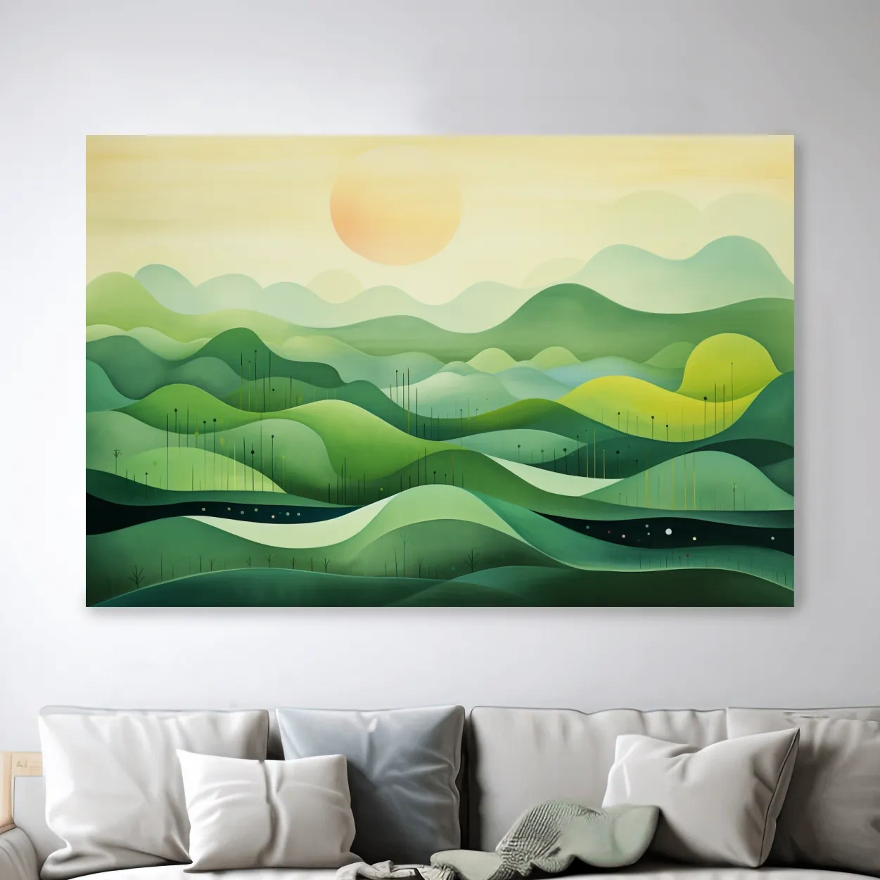 Minimalist Layered Green Rolling Hills - Serene Abstract Landscape Wall Art