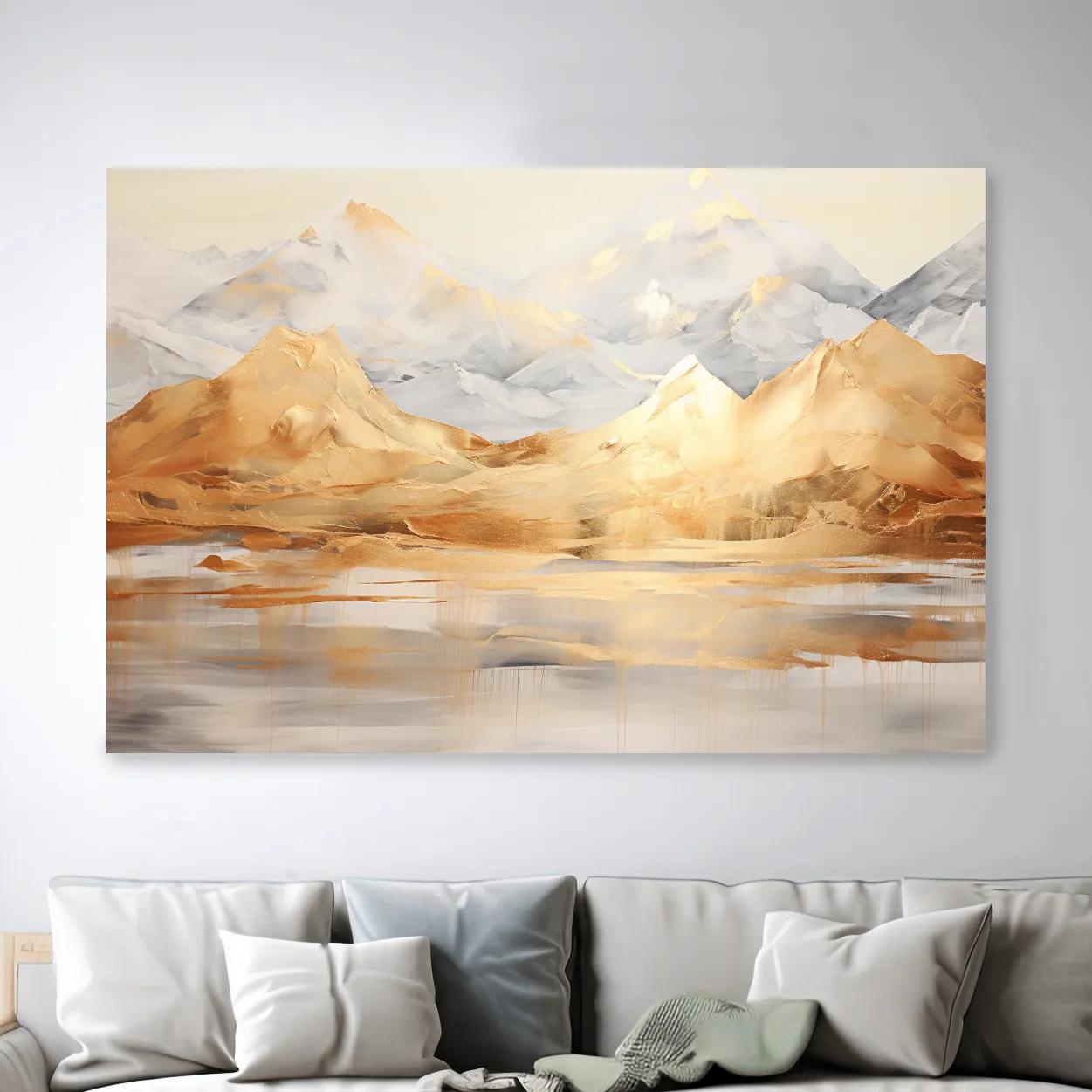 Abstract gold painting of a mountain landscape