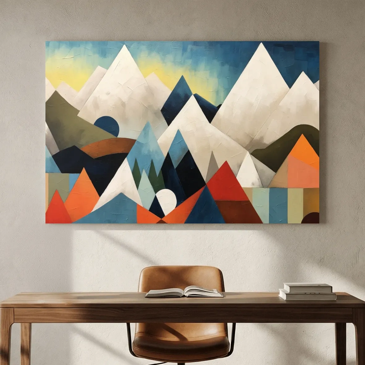Abstract Suprematism Mountain Peaks Painting - Colorful Modern Wall Art