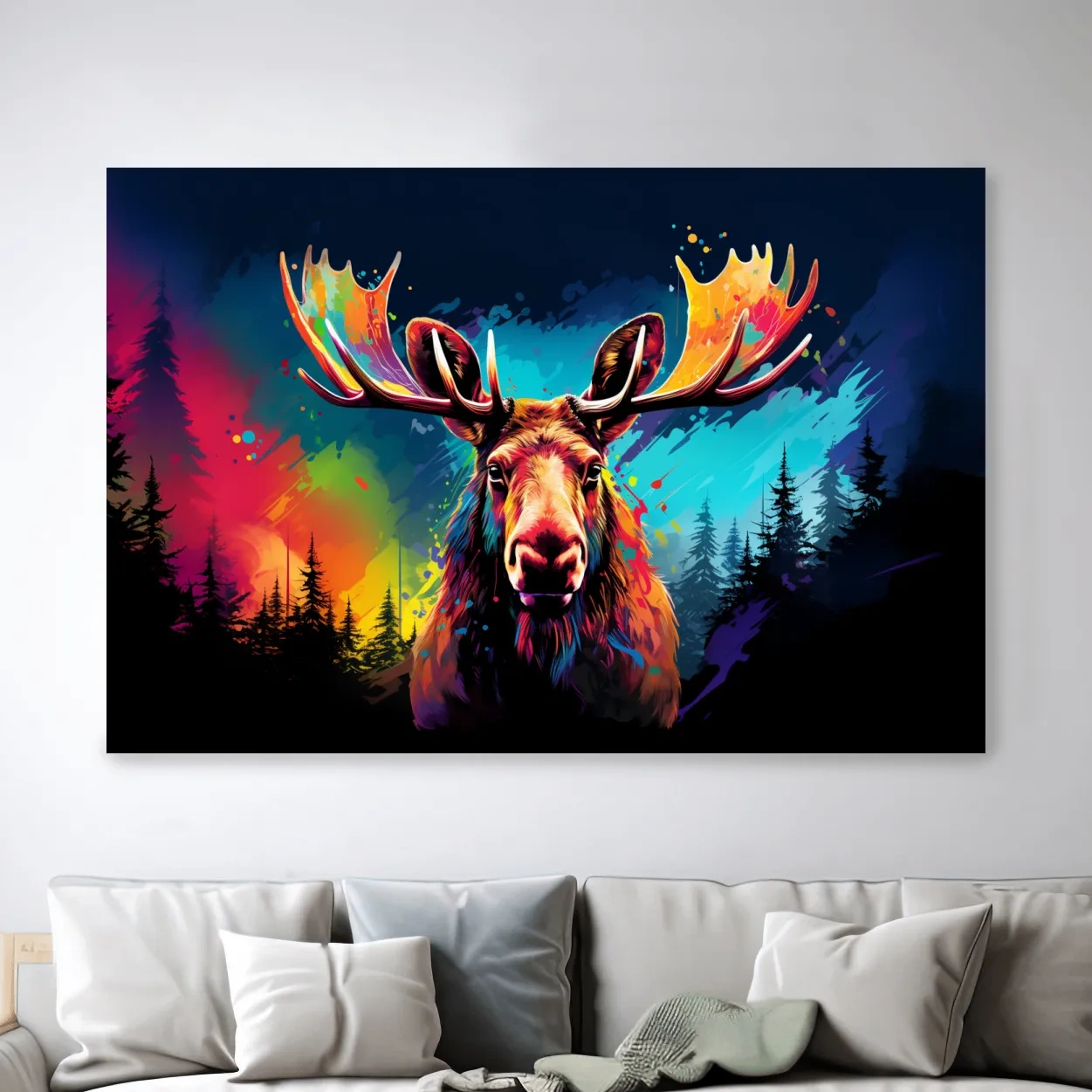 Colorful retro illustration of a moose head