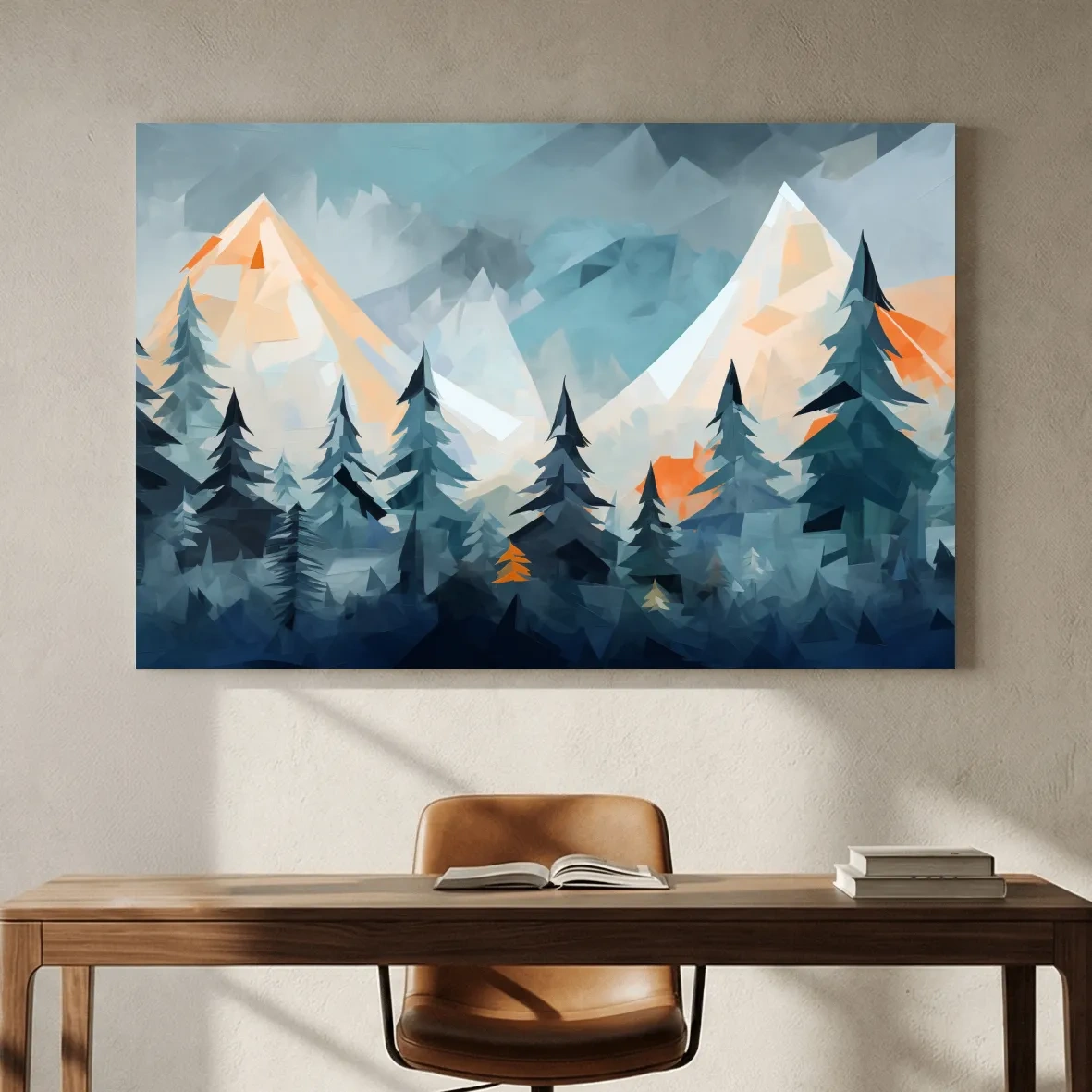 Geometric Alpine Peaks And Pine Forest - Abstract Mountain Landscape Wall Art