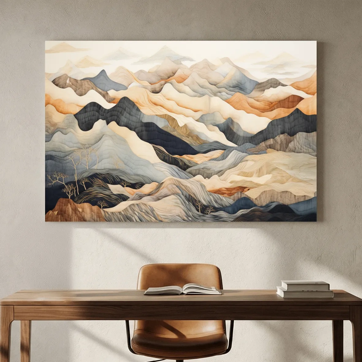 Layered Abstract Mountain Range Painting - Tapestry Style Wall Art
