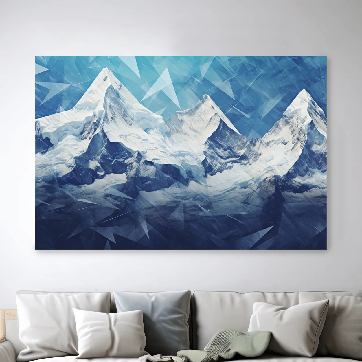 Mountain glacier art, blue and white, north symbol