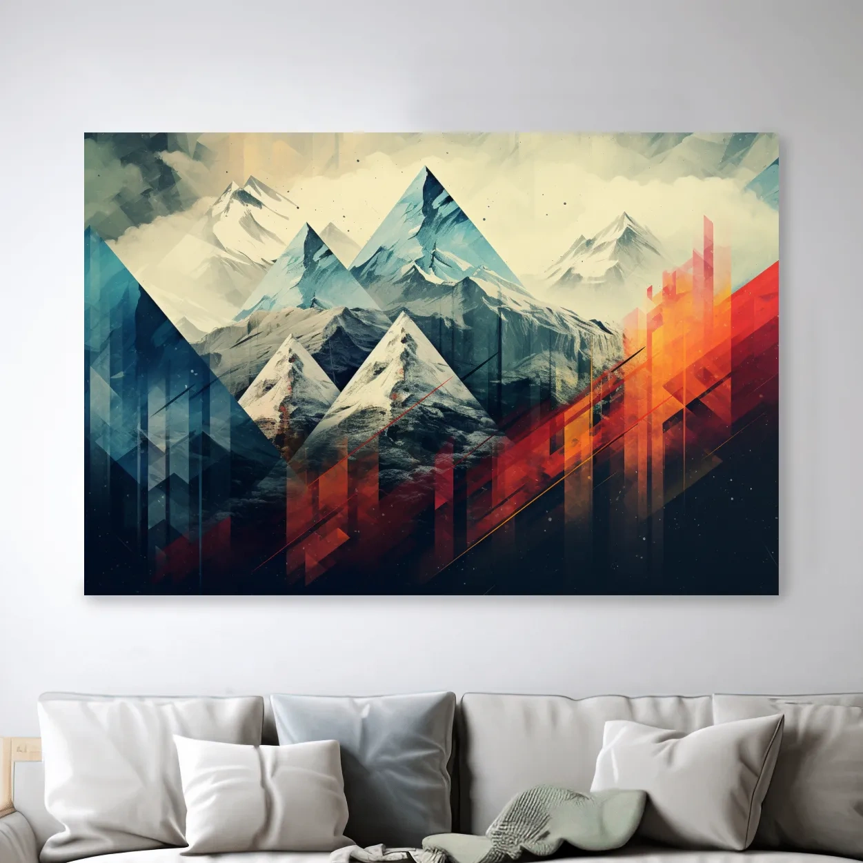 Colourful mountain art, bold geometric shapes