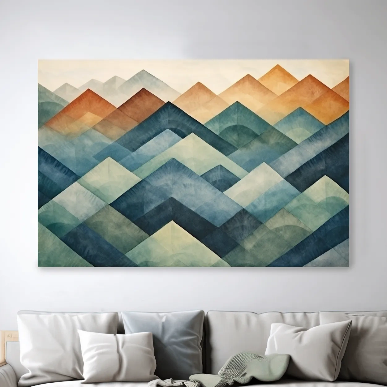 Abstract shapes, watercolour style mountain patterns painting