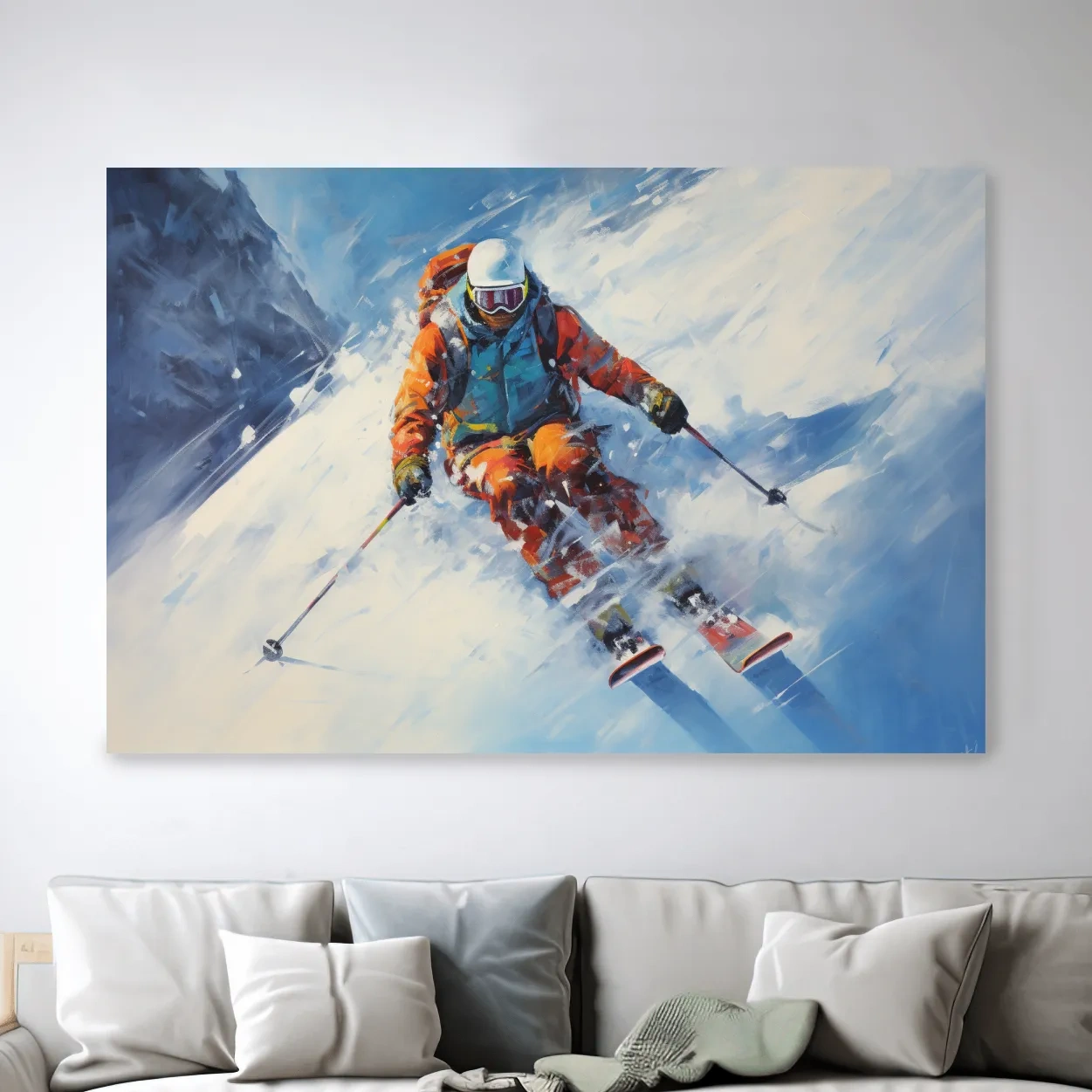 Dynamic Downhill Skier Painting - Snowy Alpine Adventure Wall Art