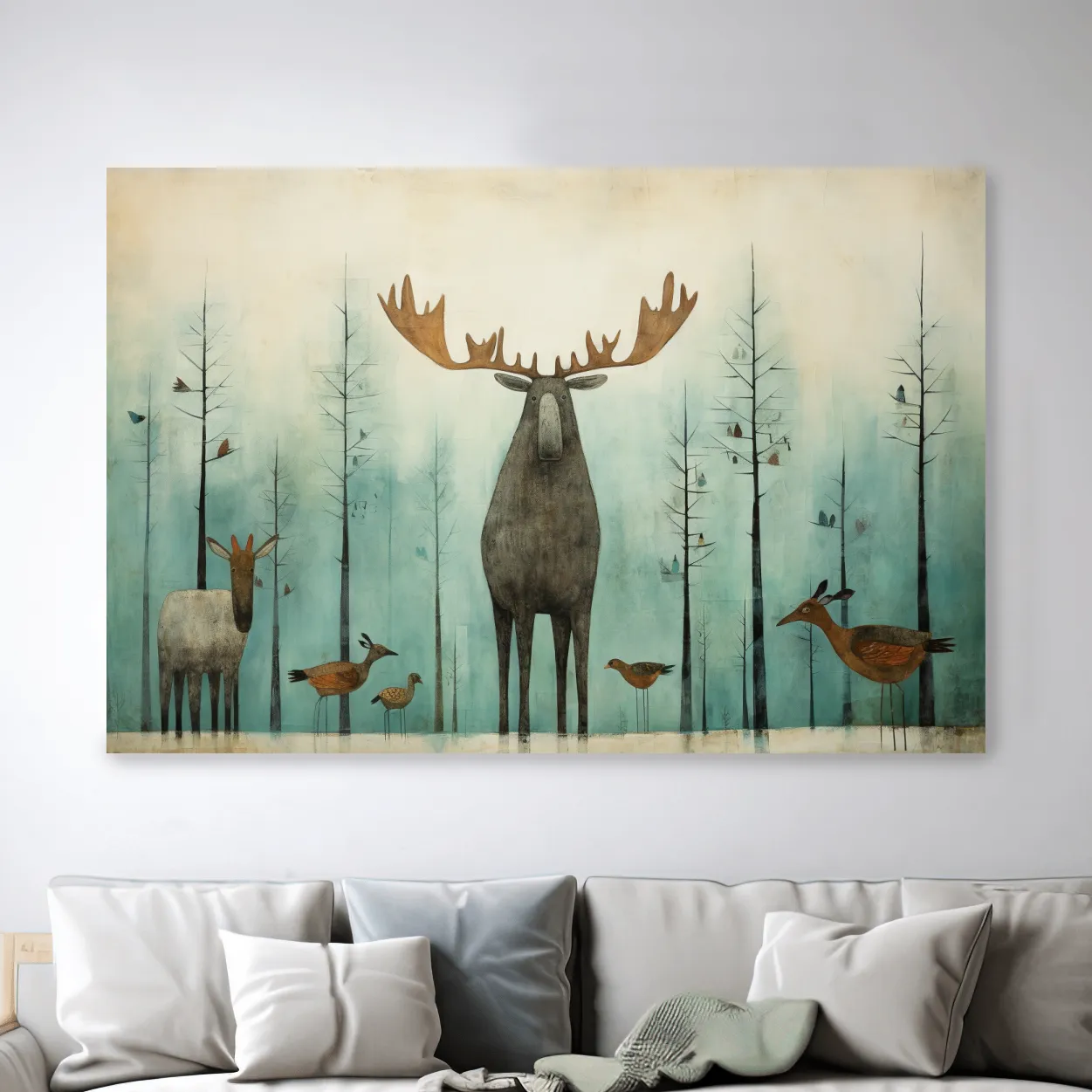 Funny illustration of a moose in the forest