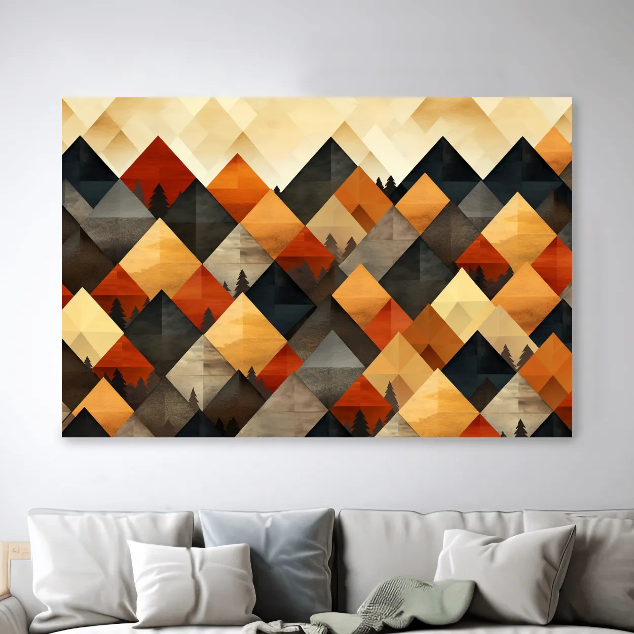 Mid century style art, geometric mountain patterns