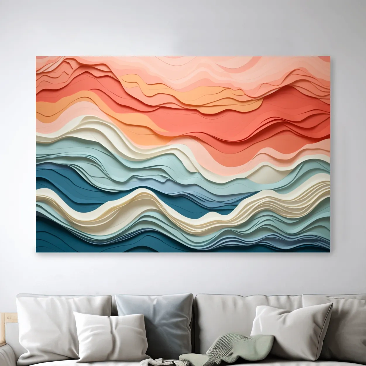Layered Abstract Topographic Waves - 3D Paper Cut Style Wall Art