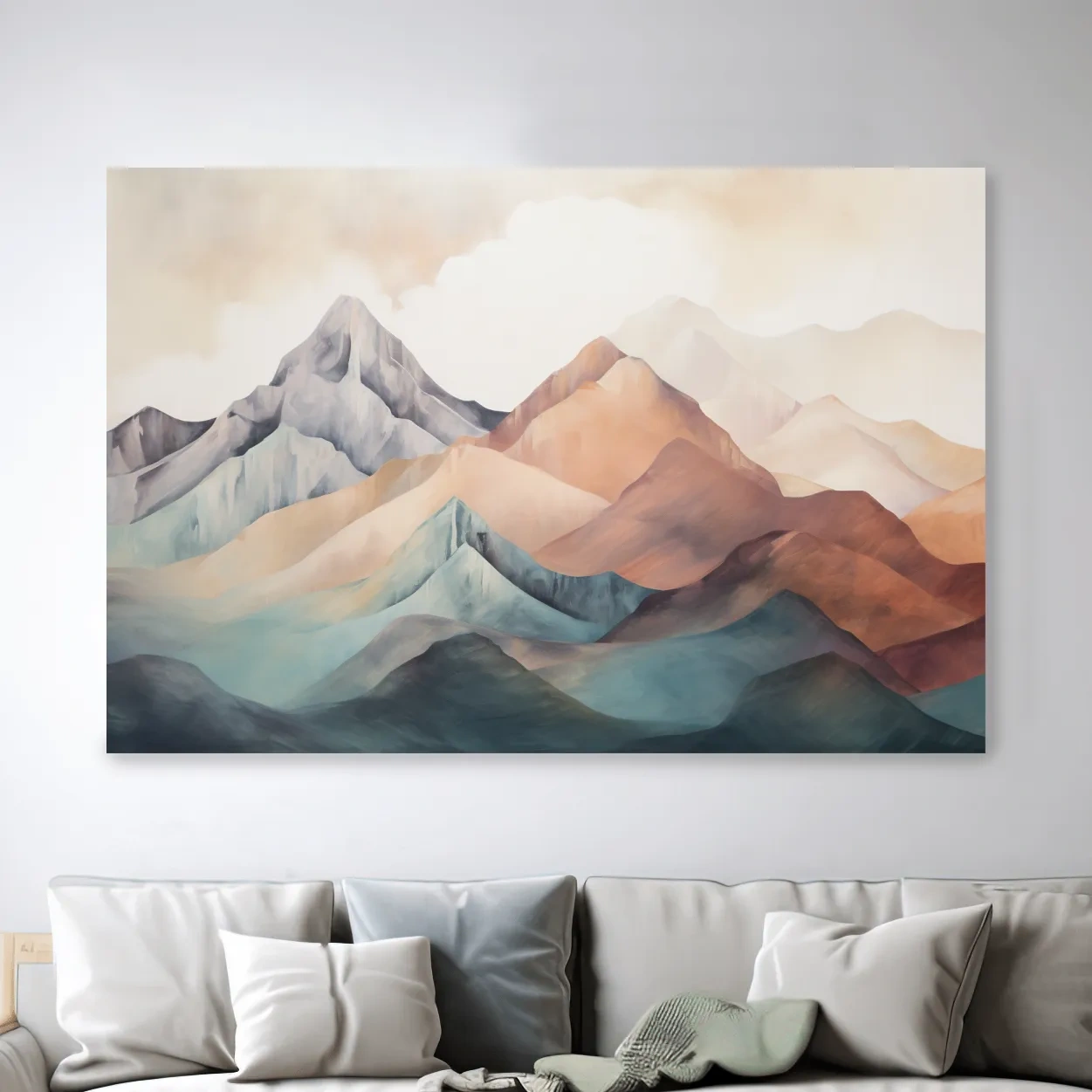 Subtle pastel painting of mountain ranges