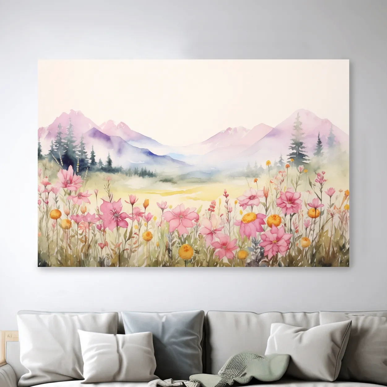 Watercolour painting of pastel alpine flowers