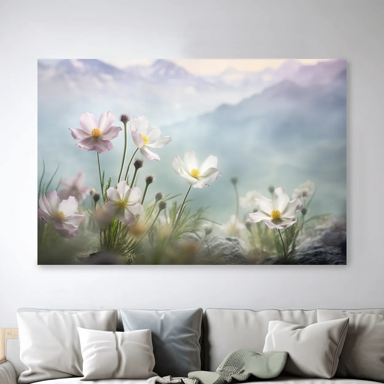 Photographic art of alpine wildflowers in the meadows, floral artwork