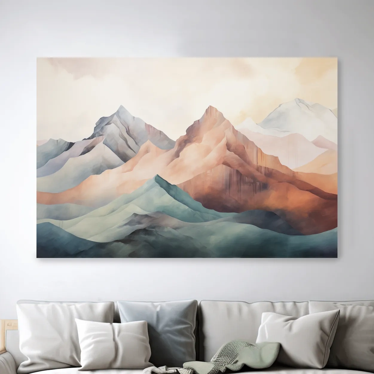 Dreamy Pastel Watercolor Mountain Range - Minimalist Alpine Landscape Wall Art