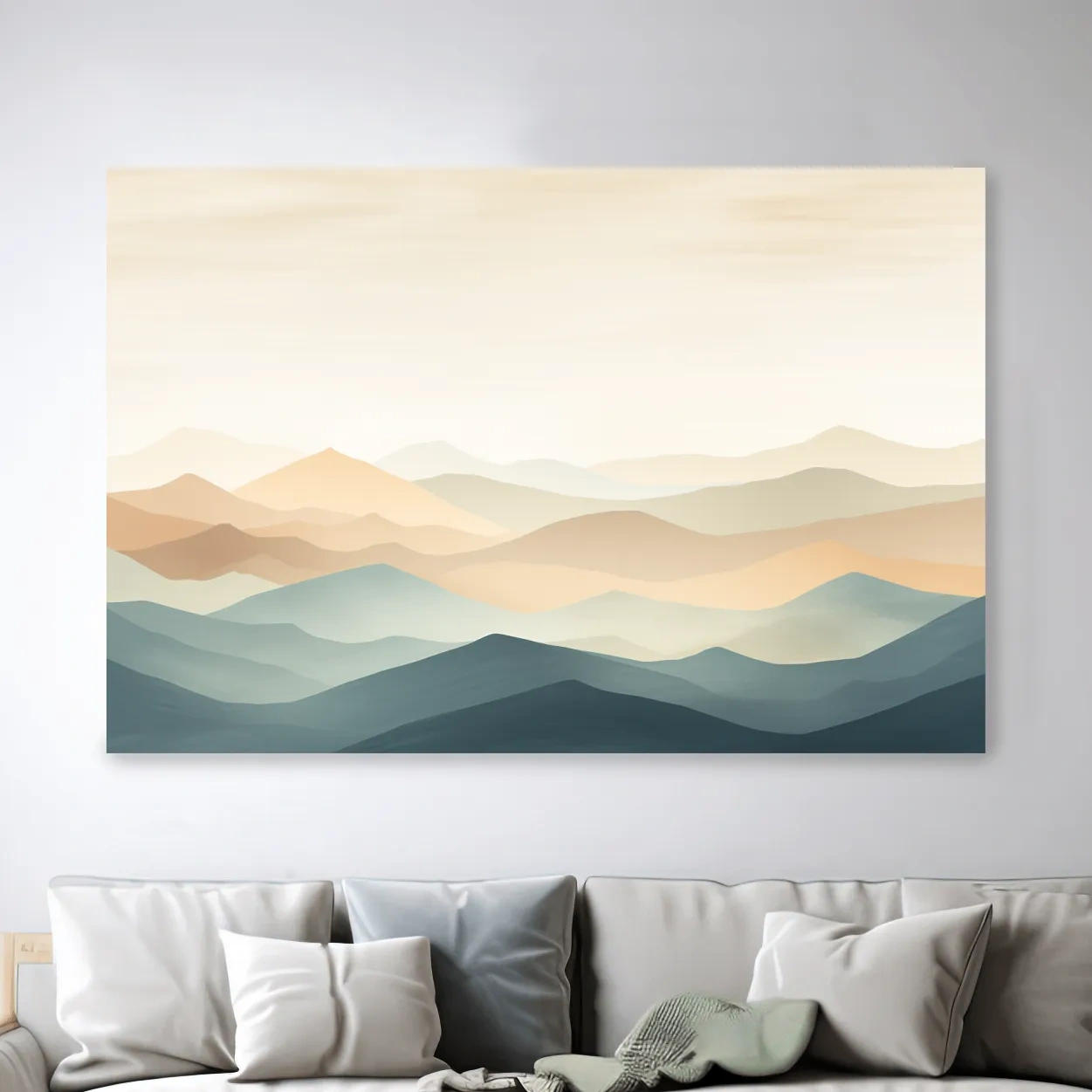 Subtle wavy mountain peaks painting, pastel colored wall art
