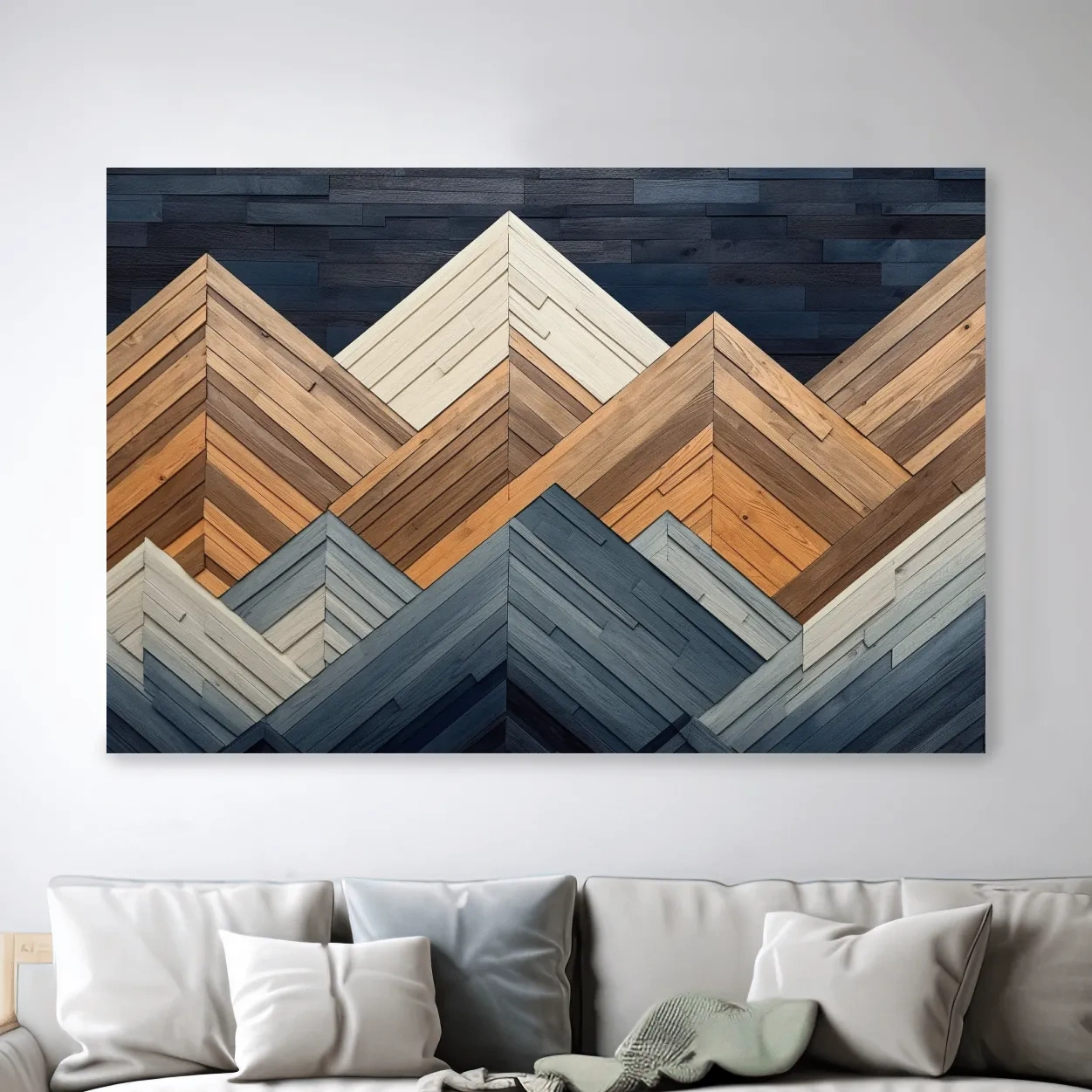 Geometric Wood Plank Mountains - Modern Rustic Canvas Wall Art