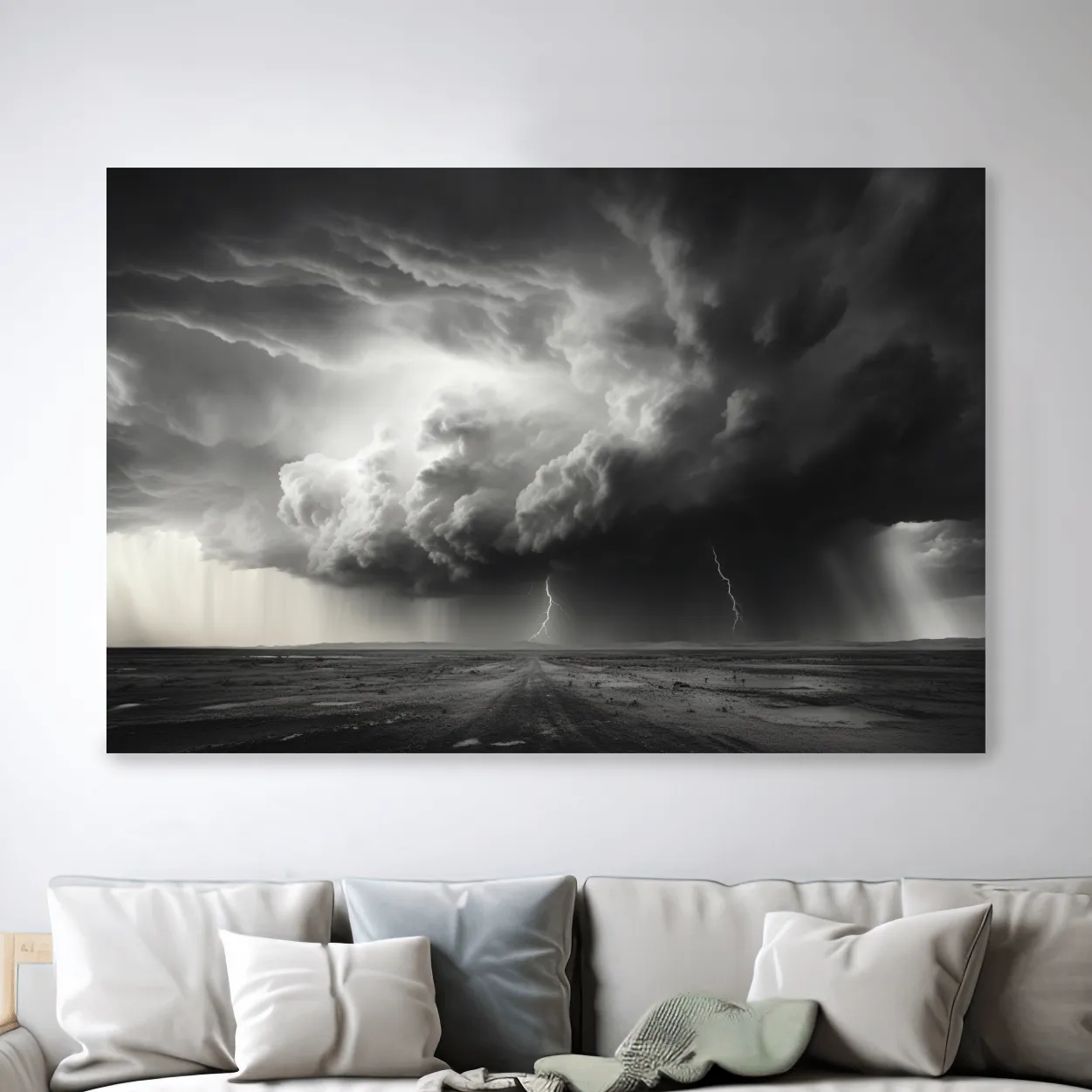 High contrast black and white photo of a lightning storm