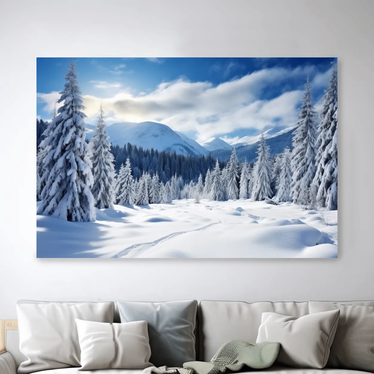 Skin tracks in the alpine, snow covered forest photograph art