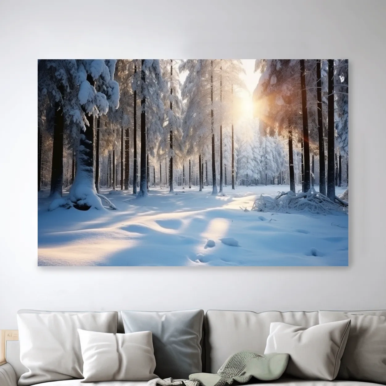 Sunny snowy forest floor, photographic art