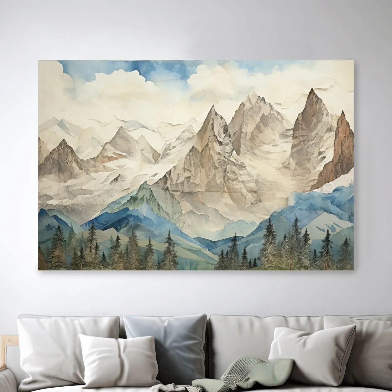 Glacier alpine forest artwork, textured effect mixed-media style wall art
