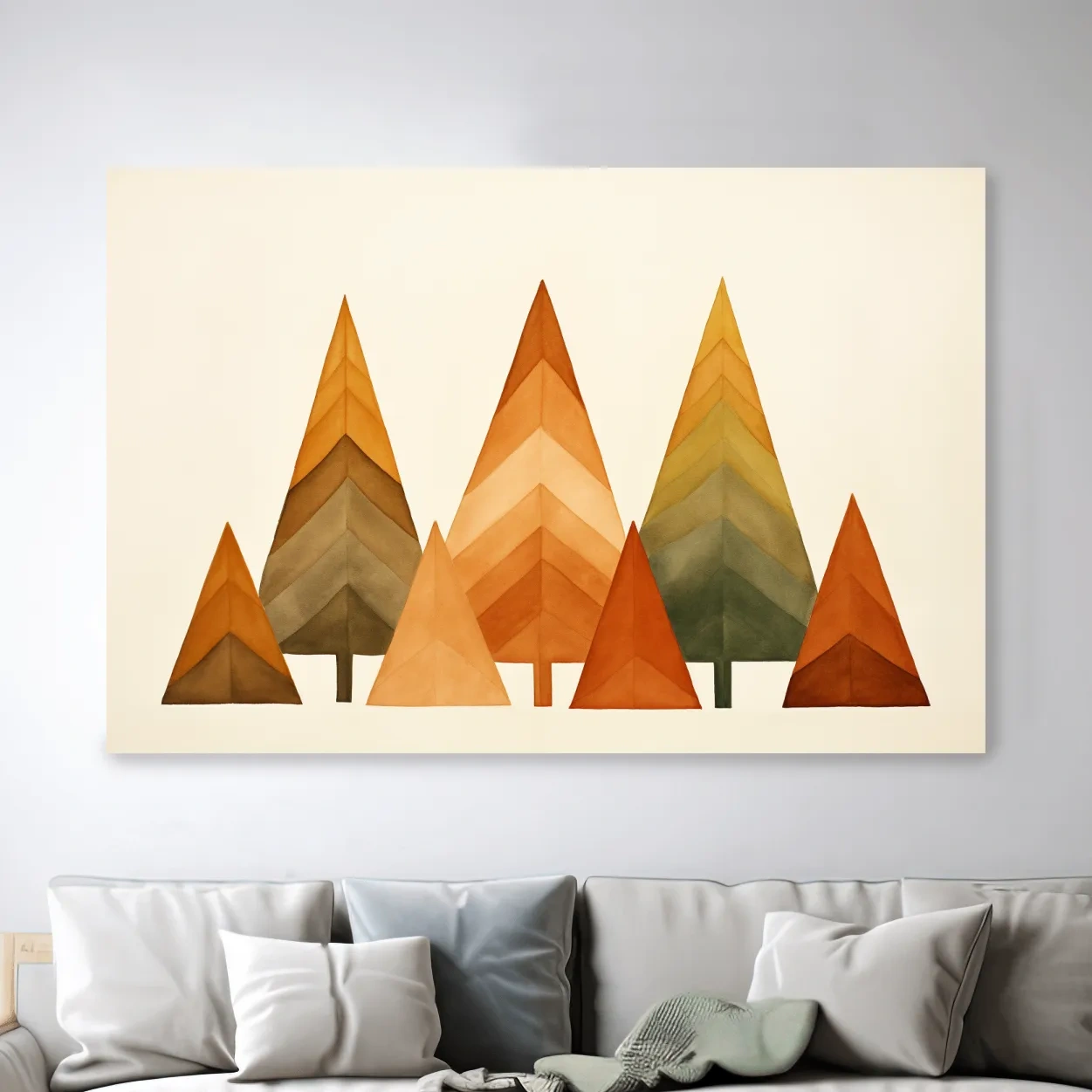 Bohemian style art, minimal forest, triangular trees