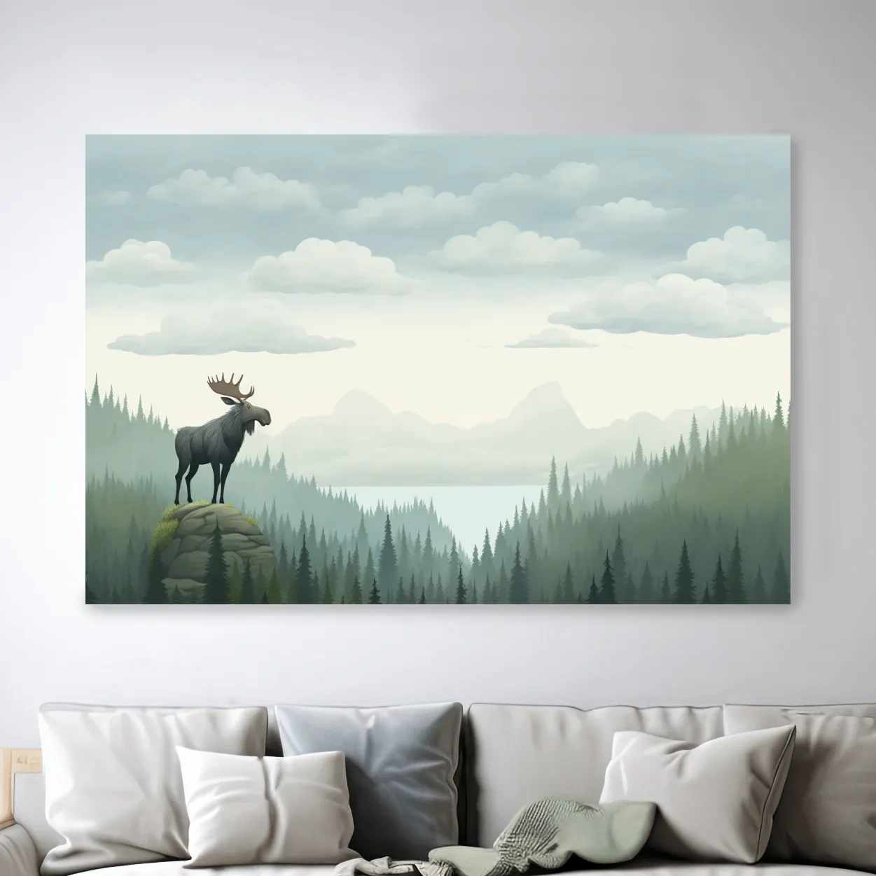 Majestic Moose Over Pine Forest - Nursery Wildlife Mountain Wall Art