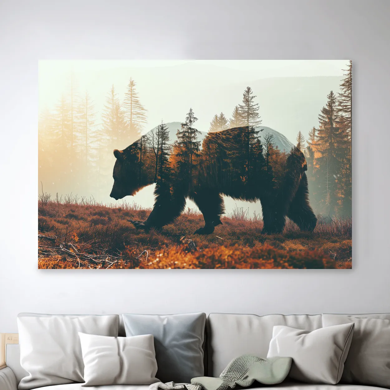 Double exposure photograph of a beer in the forest