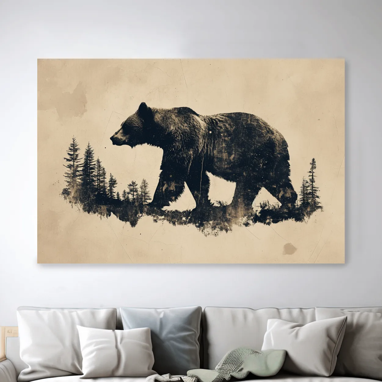 Grizzly bear artwork print, vintage style silhouette