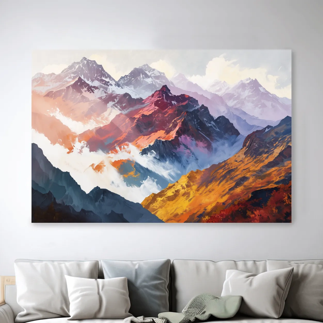 Vibrant Abstract Alpine Mountain Peaks - Colorful Impressionist Painting Wall Art