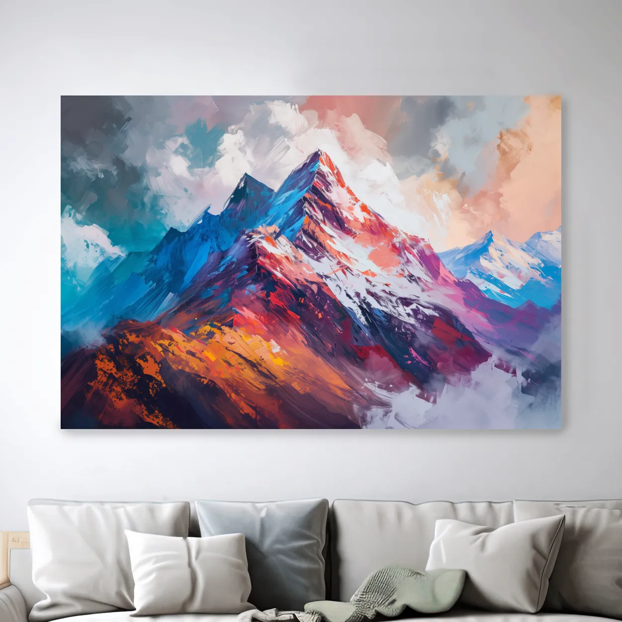 Vibrant Abstract Alpine Mountain Peaks - Colorful Textured Landscape Wall Art