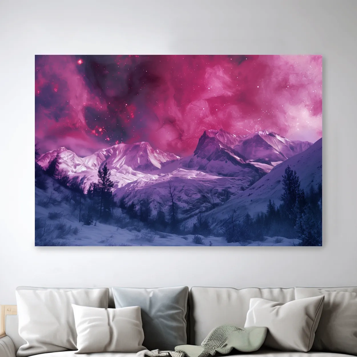 Surreal Nebula Galaxy Alpine Glacier Landscape - Cosmic Winter Night Sky Wall Art